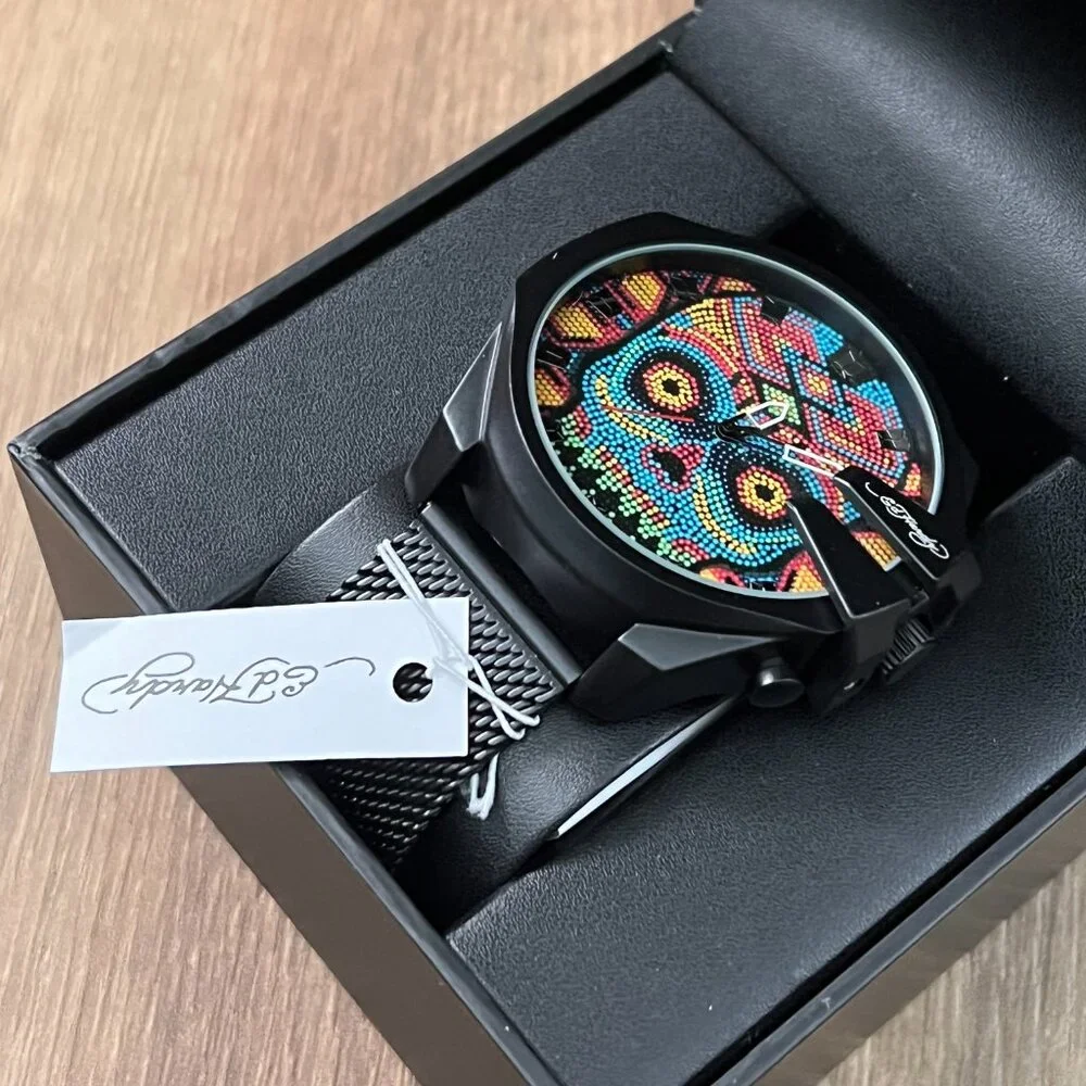 NEW Ed Hardy Colorful Skull Mens Watch
